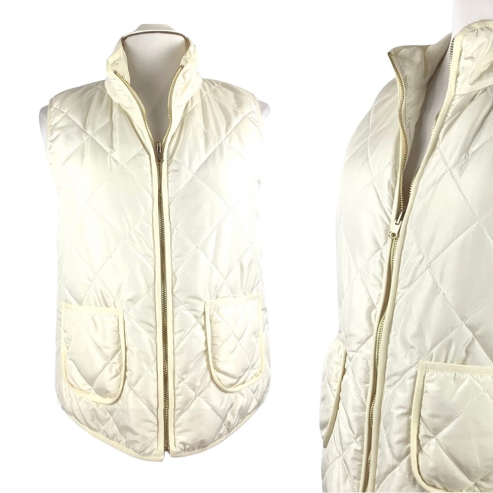 Market & Spruce Ivory White Quilted Spring Puffer Mock Neck Vest size Small